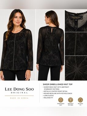Lee Dong Soo Original- Black Sheer Starburst Embellished Knit Top